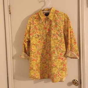 COPY - Lucky Brand Dungarees America Size XL Floral Diamond Pearl Snap Long Sle…